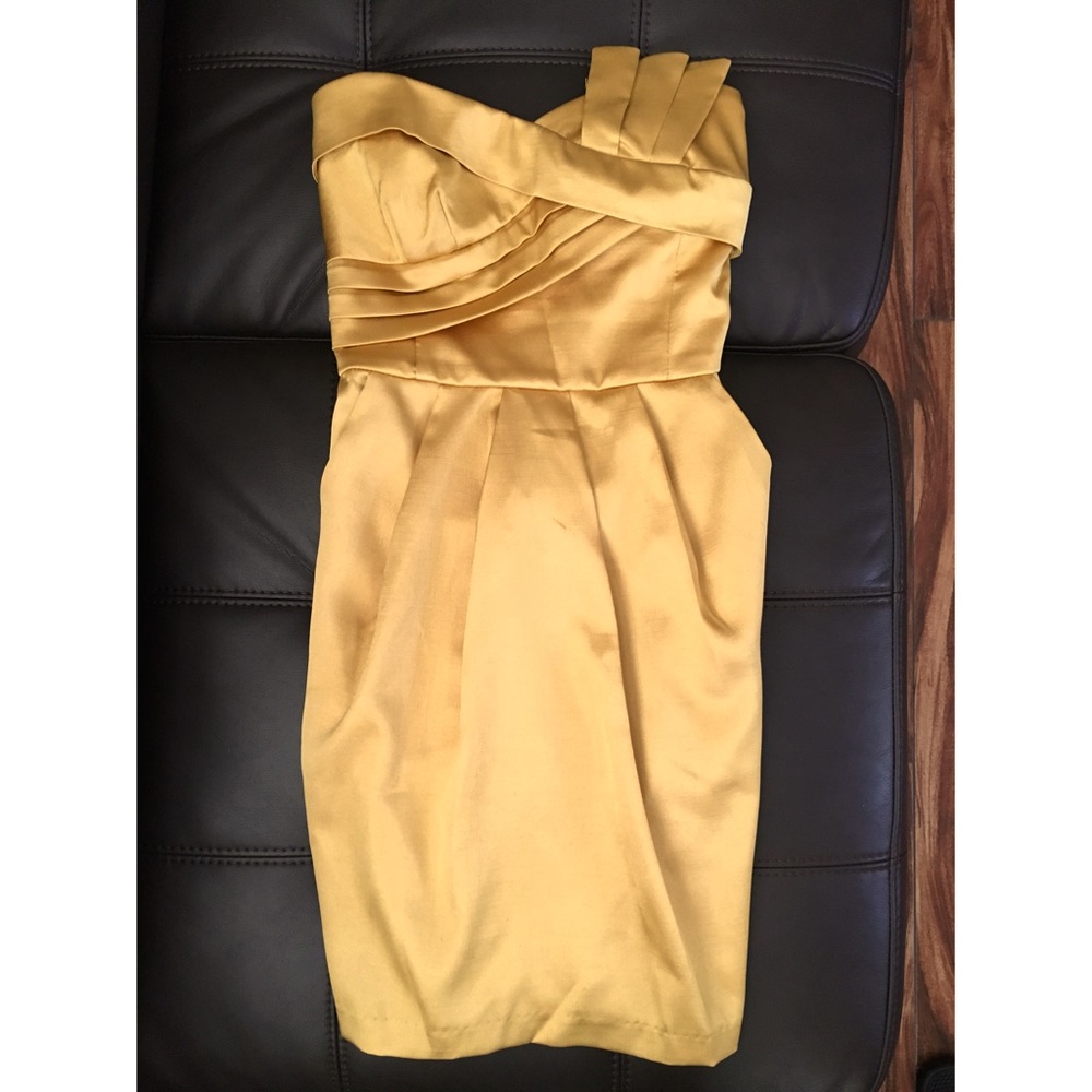Gold mini strapless dress